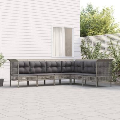 6-delige Loungeset met kussens poly rattan grijs