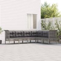 6-delige Loungeset met kussens poly rattan grijs