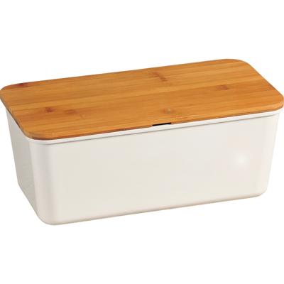 Kesper broodtrommel - met bamboe snijplank deksel - 18 x 34 x 14 cm - Keuken - wit/bruin - melamine