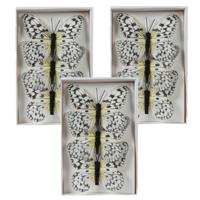 Decoratie vlinders op clip - 9x - wit - 12 x 8 cm