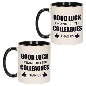 2x stuks good luck finding better colleagues than us mok / beker bedankt cadeau collega