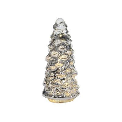 Beeld everlands kunstkerstboom glas LED zilver 20cm