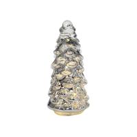 Beeld everlands kunstkerstboom glas LED zilver 20cm