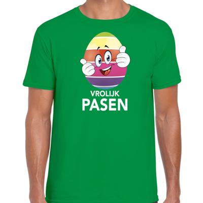Vrolijk Pasen t-shirt - Paasei met duimen schuin omhoog - groen - heren - thema voorjaar - Pasen