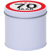 Cadeau/kado wit rond blik 70 jaar 10 cm - thumbnail