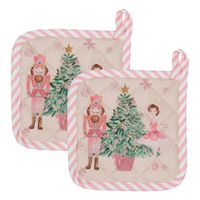 HAES DECO - Set van 2 Pannenlappen voor een kind - 16x16 cm - 100% Katoen - Pastel Nutcracker - thumbnail