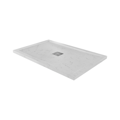 Linie Lido douchebak 120 x 80 cm composietmarmer witte marmer look leisteenstructuur Linie Lido douchebak 120 x 80 cm composietmarmer witte marmer look leisteenstructuur