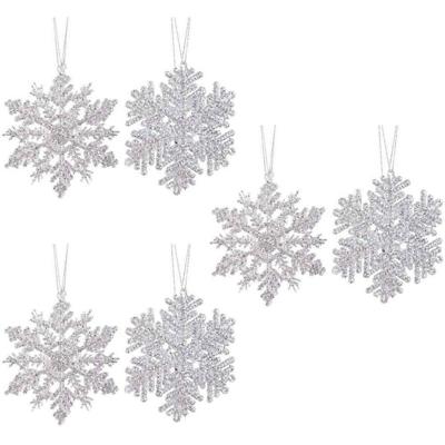 6x Kersthangers figuurtjes zilveren sneeuwvlok/ster 12 cm glitte