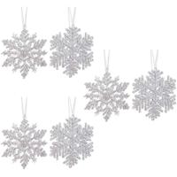 6x Kersthangers figuurtjes zilveren sneeuwvlok/ster 12 cm glitte