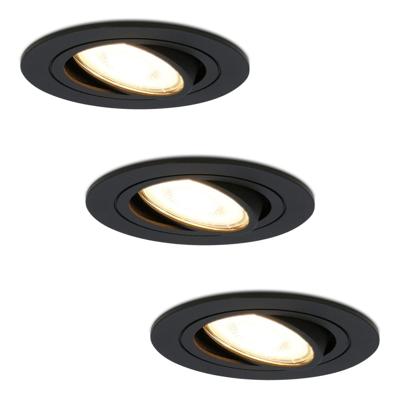 Set van 3 Miro LED inbouwspots - GU10 4 Watt 345 lumen - 2700K Warm wit - Dimbaar - Rond - Kantelbaar - IP20 Voor binnen - Zwart