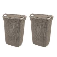 Curver Knit Wasmand met deksel - 57 l - set van 2 - Bruin