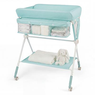 Draagbare Commode Opvouwbare Verschoontafel met 3-Voudig Verstelbare Hoogte en Vergrendelbare Wielen 81 x 66,5 x 95-101 cm-Groen