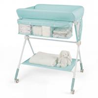 Draagbare Commode Opvouwbare Verschoontafel met 3-Voudig Verstelbare Hoogte en Vergrendelbare Wielen 81 x 66,5 x 95-101 cm-Groen