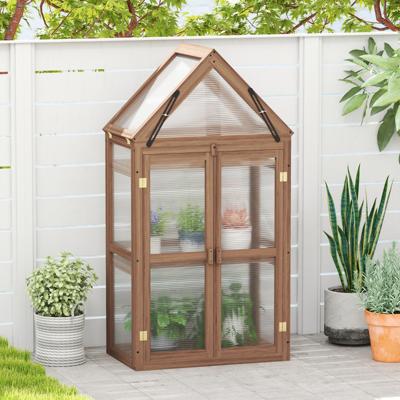 Kweekhuis Portable 3 Tier Mini Houten Serre met Verwijderbare Planken Transparant Broeikas Kweekkast voor Balkon Tuin Bruin