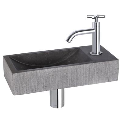 Differnz Ribble fonteinset bombai black - natuursteen - kraan kruis - 38 x 18 x 8 cm - chroom