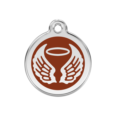 Angel Wings Brown roestvrijstalen hondenpenning medium/gemiddeld dia. 3 cm - Reddingo