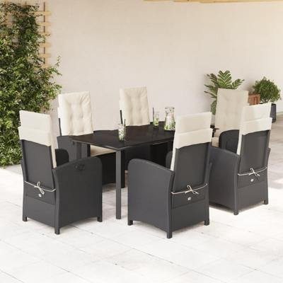7-delige Tuinset met kussens poly rattan zwart