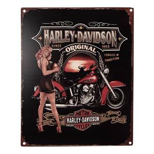 Clayre & Eef Tekstbord 20x25 cm Zwart Rood Ijzer Vrouw met motor