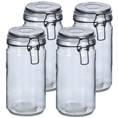 Weckpotten/inmaakpotten - 4x - 750 ml - grijs - glas - beugelsluiting - D10 x H15 cm Weckpotten/inmaakpotten - 4x - 750 ml - grijs - glas - beugelsluiting - D10 x H15 cm