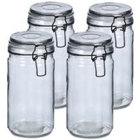 Weckpotten/inmaakpotten - 4x - 750 ml - grijs - glas - beugelsluiting - D10 x H15 cm