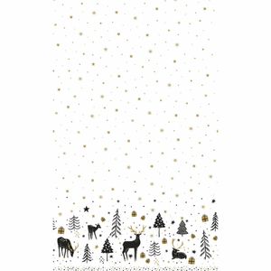 Kerst tafellaken/tafelkleed - 138 x 220 cm - papier - wit met rendieren - rechthoekig