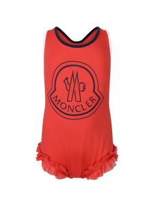 Moncler Enfant maillot de bain volanté à logo imprimé - Rouge