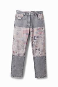 Comfortabele jeans met krantenprint - BLACK - 34