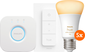 Philips Hue White Ambiance E27 5-pack + dimmer + bridge