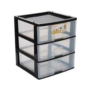 Ladeblokje/bureau organizer 3x grote lades - zwart/transparant - L38 x B38 x H44 cm - kunststof