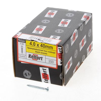 Kelfort Spaanplaatschroef platverzonken kop verzinkt T20 voldraad 4.0 x 40mm