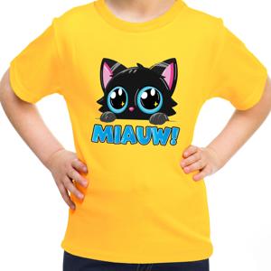 Verkleed T-shirt voor jongens/meisjes - Miauw - geel - carnaval - feestkleding voor kinderen