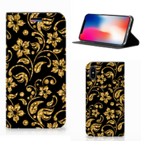 Apple iPhone X | Xs Smart Cover Gouden Bloemen - thumbnail