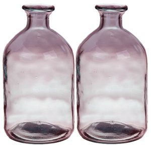 Bloemenvaas - 2x - paars - transparant gerecycled glas - D11 x H21 cm