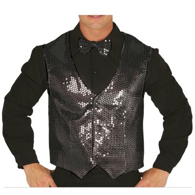Verkleed feest gilet met pailletten - zwart - voor heren - one size