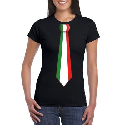 Italiaans thema shirt - Zwart t-shirt - met Italie vlag stropdas - dames - supporters