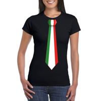 Italiaans thema shirt - Zwart t-shirt - met Italie vlag stropdas - dames - supporters