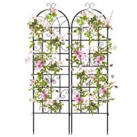 2-delige set Metalen Klimrooster Vrijstaande Tuinhek om te Steken Spijlen 180 x 50 cm Zwart