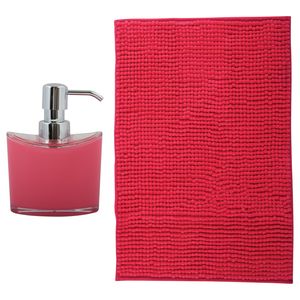 MSV badkamer droogloop mat - Bolzano - 40 x 60 cm - met bijpassende kleur zeeppompje - fuchsia roze