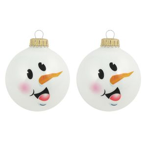 8x Luxe glitter witte glazen kerstballen sneeuwpop 7 cm