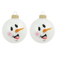8x Luxe glitter witte glazen kerstballen sneeuwpop 7 cm