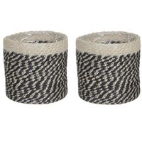 3x stuks naturel zwart rotan planten pot mand van gedraaid jute/riet H16 en D16 cm - thumbnail