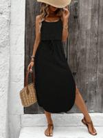 Bon&Bon Women's Tie-Dye Spaghetti Strap Slit Summer Cami Maxi Dress Black_1 / S