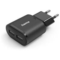 HamaOplader 2x USB-A 12W Oplader Zwart