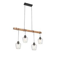 QAZQA Smart hanglamp zwart met hout incl. 4 Wifi A60 - Stronk