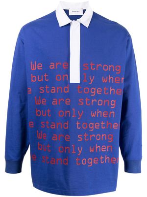 Ports V polo à slogan imprimé - Bleu