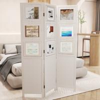 170 x 121 cm Paravent met 360° Draaibare 9 Fotolijsten Kamerscherm van Paulowniahout Wit