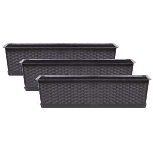 Kunststof plantenbak/bloembak Ratolla - 3x - rotan look - donkerbruin - 40 x 17 x 15 cm