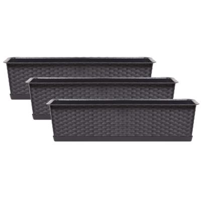 Kunststof plantenbak/bloembak Ratolla - 3x - rotan look - donkerbruin - 40 x 17 x 15 cm