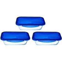 Set di 3 contenitori per il pranzo - PYREX - Cook & Go - Vetro - Rettangolari - Coperchio ermetico - 0,8 L