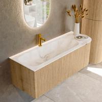Badmeubel Mondiaz Kurve-Dlux | 125 cm | Meubelkleur Oak | Wastafelkleur Frappe | Solid surface | Links spoelbak | 1 kraangat
